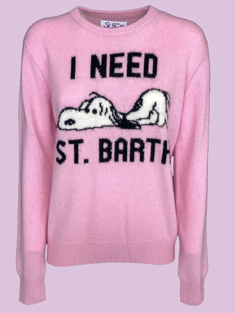PULLOVER DONNA ROSA RICAMO SNOOPY
