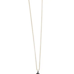 Collana lunga con catena oro e croce nera in velluto