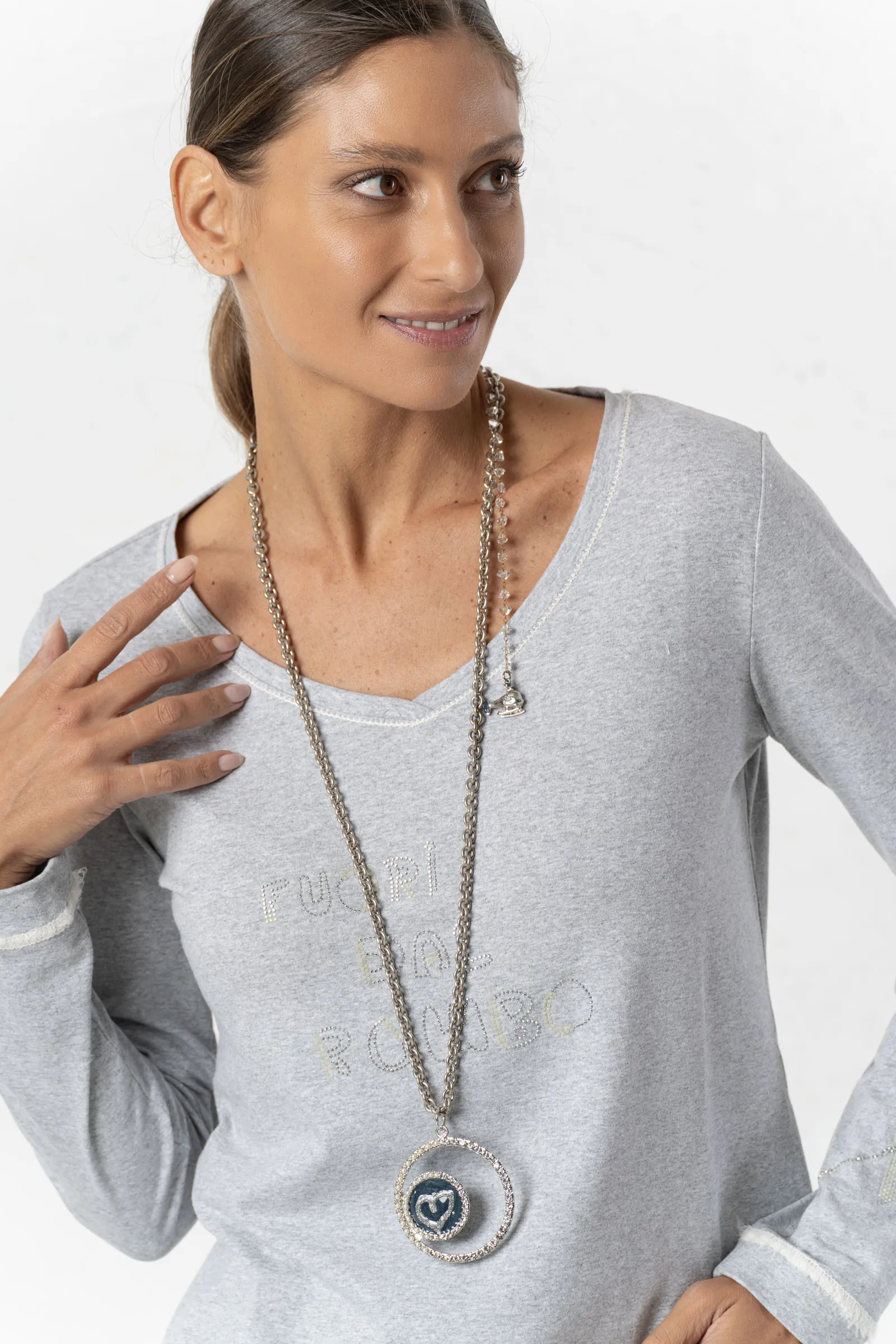 Collana argento e blu con cuore