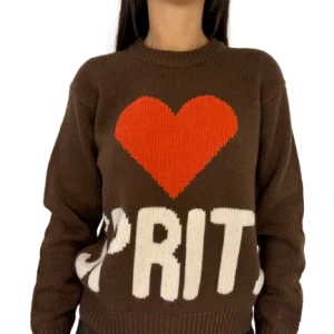 PULLOVER DONNA MARRONE CON LOGO FRONTALE