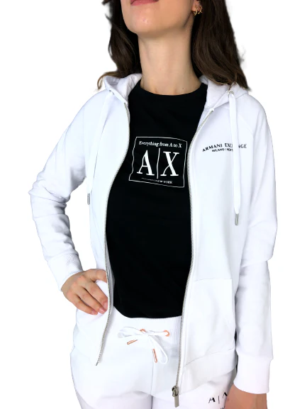 FELPA DONNA BIANCA CON ZIP E CAPPUCCIO - immagine 4