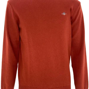 PULLOVER UOMO ARANCIO GIROCOLLO 100% LANA