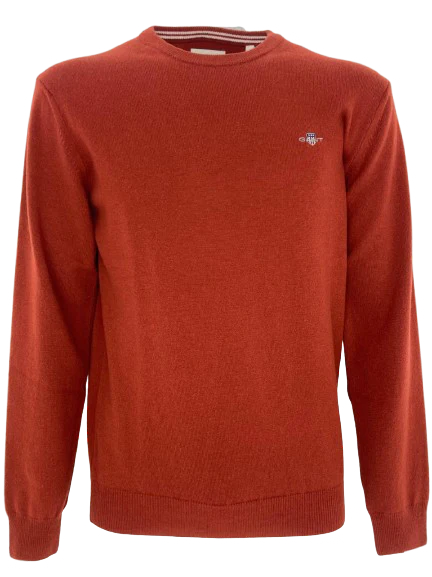 PULLOVER UOMO ARANCIO GIROCOLLO 100% LANA - immagine 2
